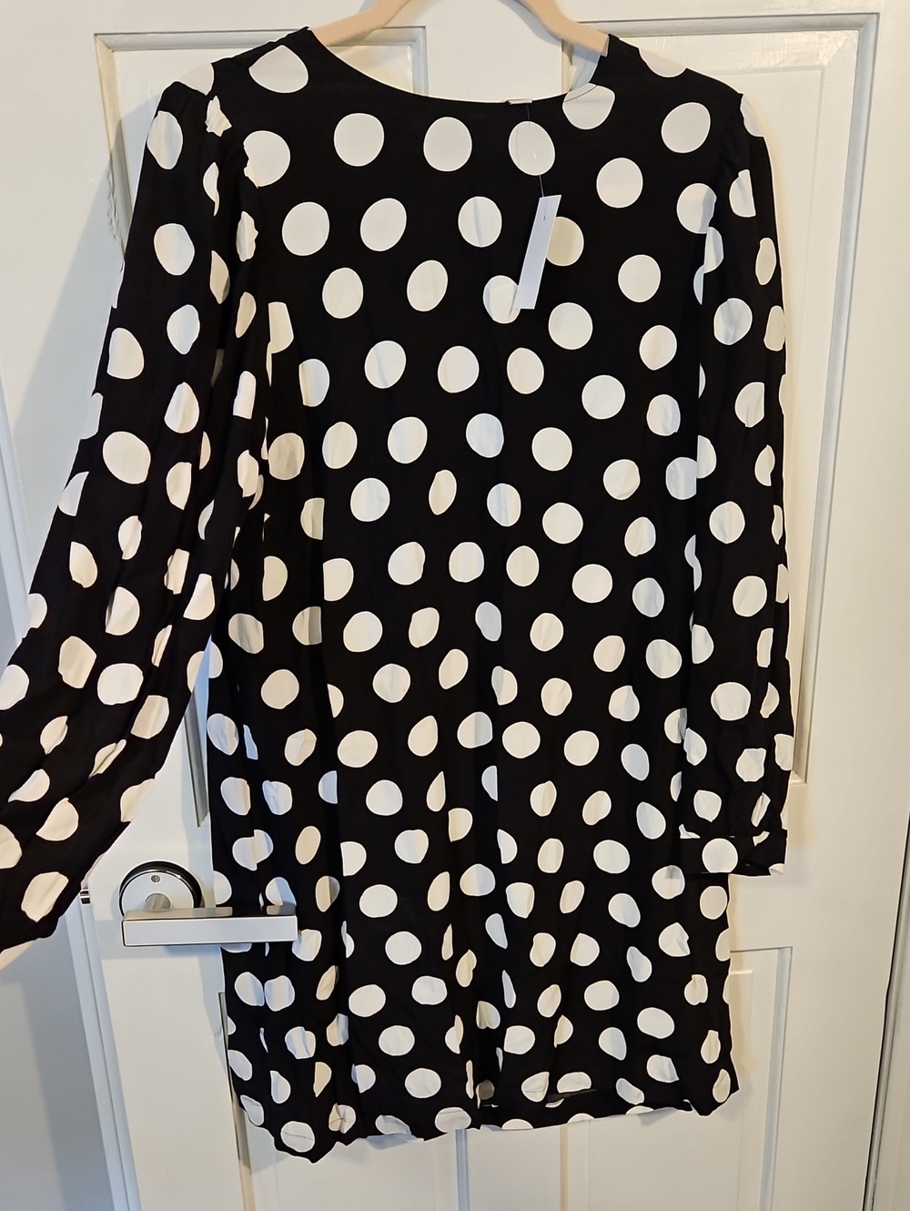 LOFT Black and White Polka Dot Long Sleeve Shift Dress